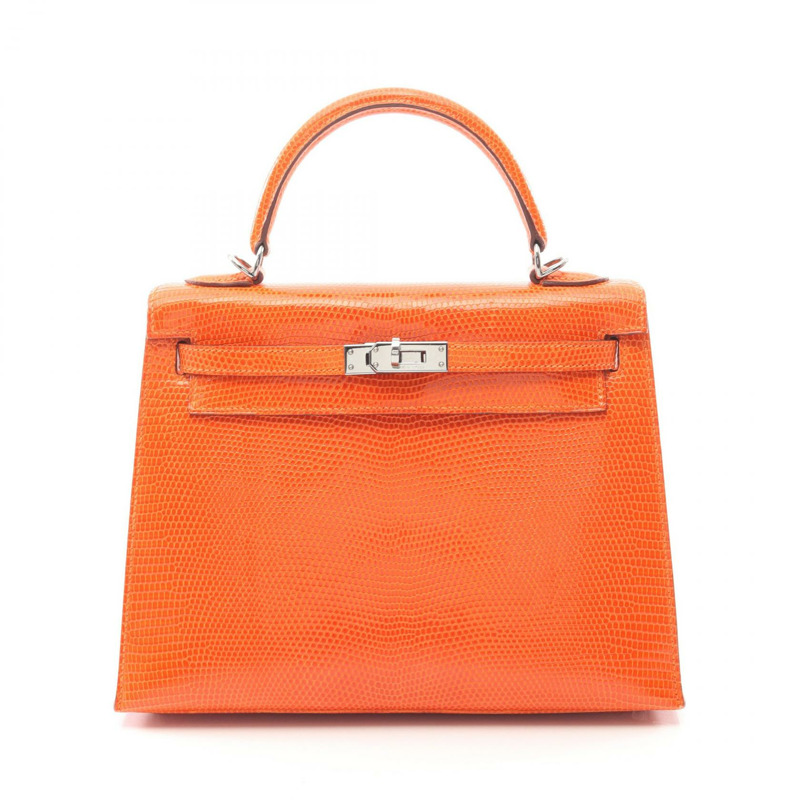 愛馬仕 Kelly 25 手提包，蜥蜴皮異國皮革，橙色，二手女款-0