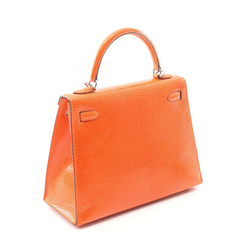 愛馬仕 Kelly 25 手提包，蜥蜴皮異國皮革，橙色，二手女款-1