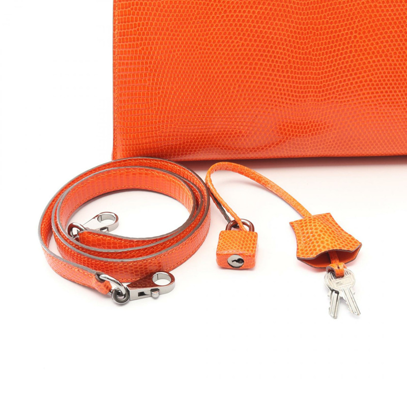 愛馬仕 Kelly 25 手提包，蜥蜴皮異國皮革，橙色，二手女款-5