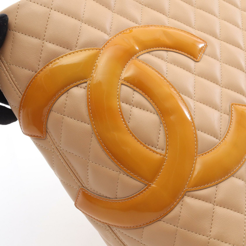 香奈兒 Cambon 系列大托特包,漆皮,米棕色,二手,女士 CC Coco-10