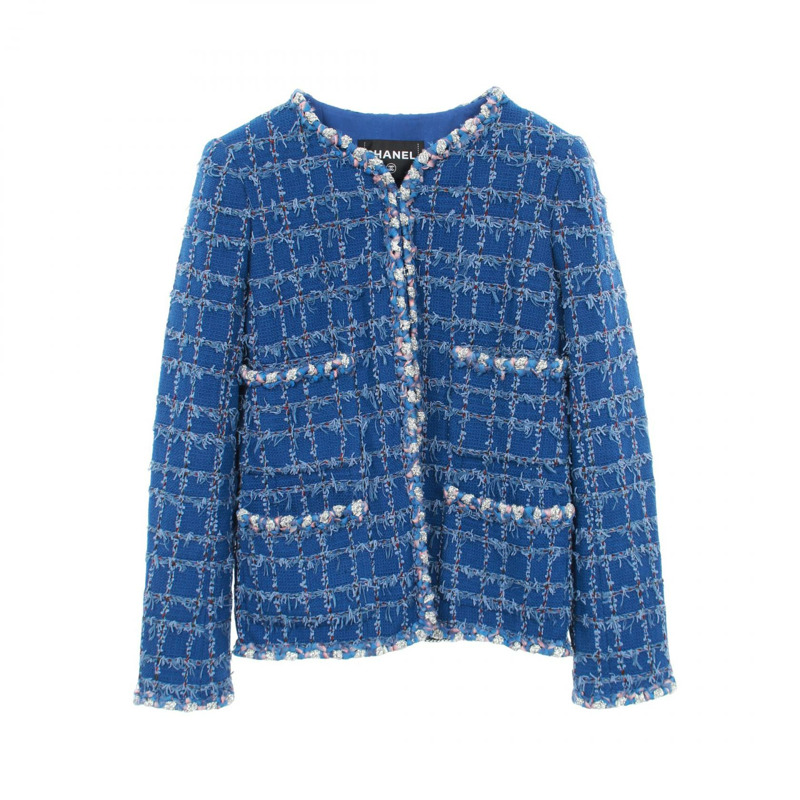 香奈兒 COCO 標誌紐帶斜紋軟呢外套 P73947 V65556 棉 藍色 二手 女款-0