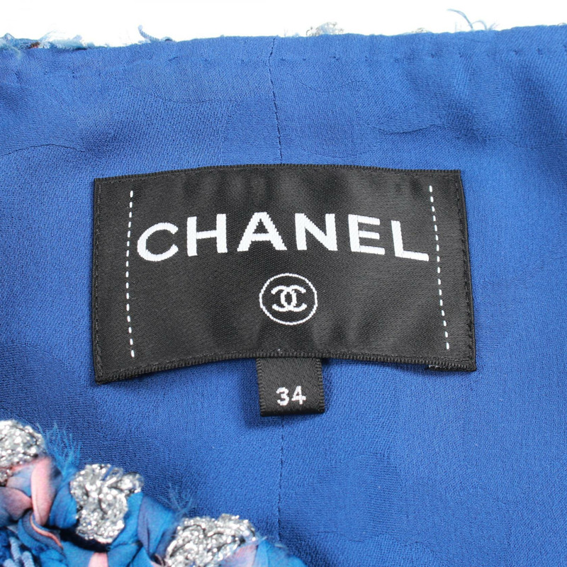 香奈兒 COCO 標誌紐帶斜紋軟呢外套 P73947 V65556 棉 藍色 二手 女款-2