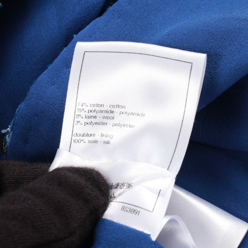 香奈兒 COCO 標誌紐帶斜紋軟呢外套 P73947 V65556 棉 藍色 二手 女款-4