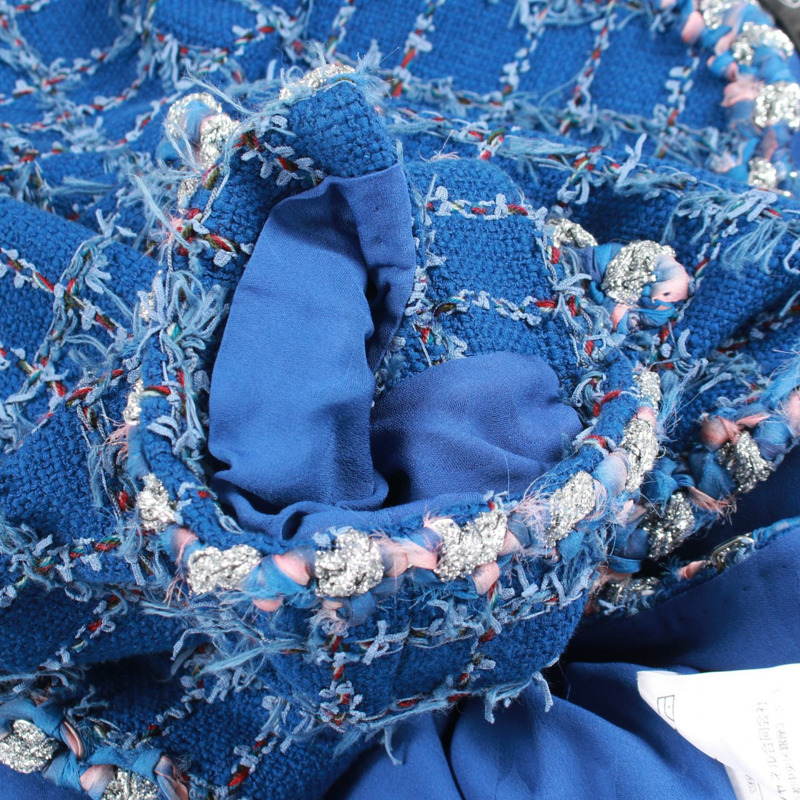 香奈兒 COCO 標誌紐帶斜紋軟呢外套 P73947 V65556 棉 藍色 二手 女款-6