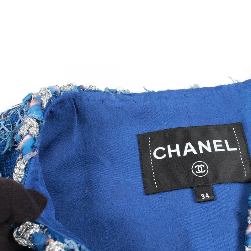 香奈兒 COCO 標誌紐帶斜紋軟呢外套 P73947 V65556 棉 藍色 二手 女款-7