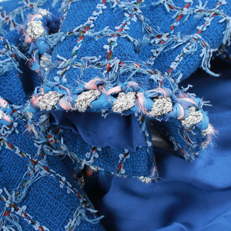 香奈兒 COCO 標誌紐帶斜紋軟呢外套 P73947 V65556 棉 藍色 二手 女款-8