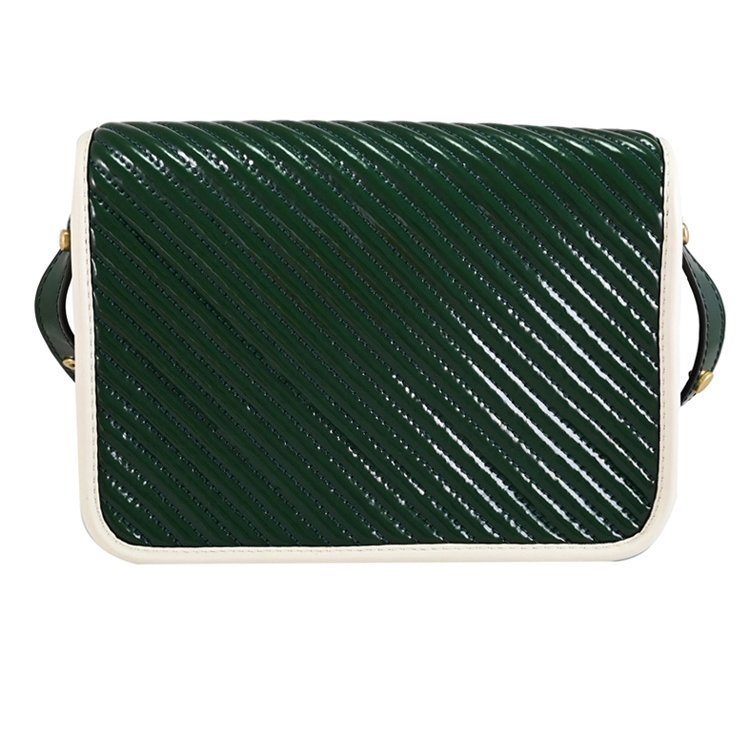 【TORY BURCH】斜紋漆皮翻蓋復古風斜背包-祖母綠-3