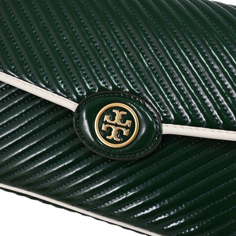 【TORY BURCH】斜紋漆皮翻蓋復古風斜背包-祖母綠-4
