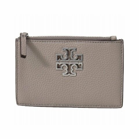 【TORY BURCH】真皮素色拉鍊卡片零錢包-大象灰/銀