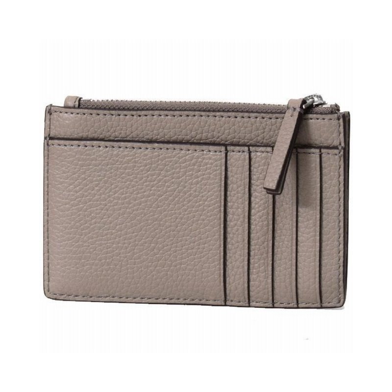 【TORY BURCH】真皮素色拉鍊卡片零錢包-大象灰/銀-1