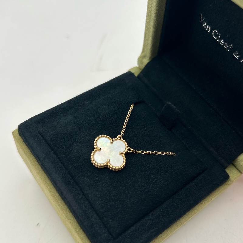 新扣梵克雅寶白五花項鍊/Van Cleef & Arpels Vintage Alhambra吊墜-2