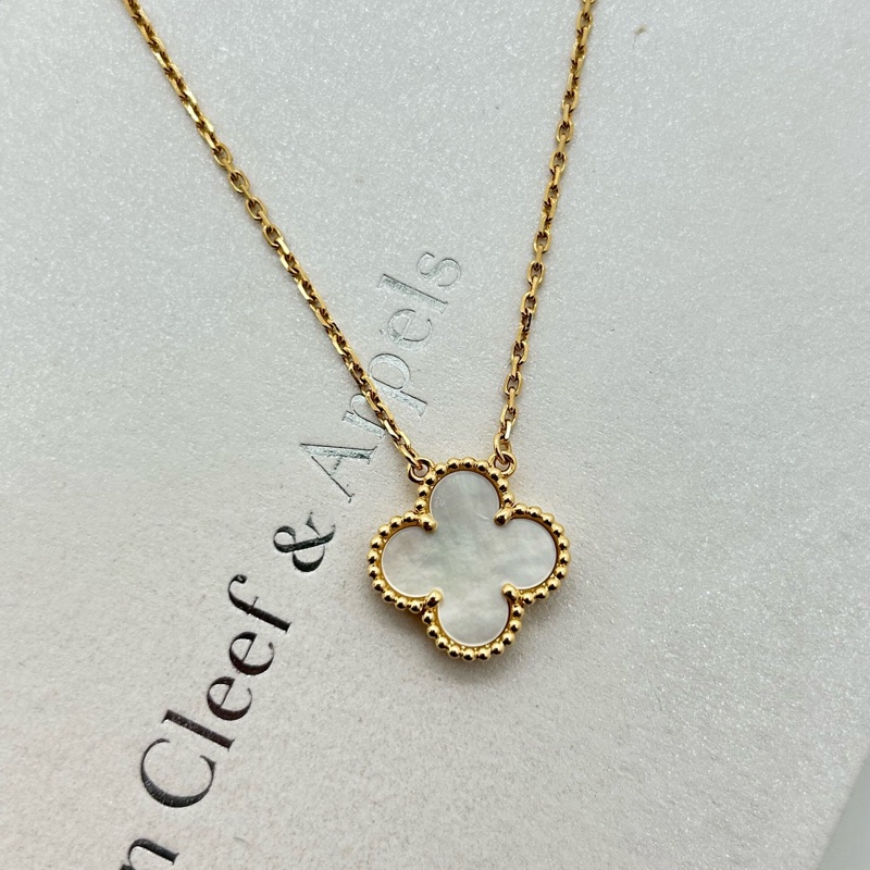 新扣梵克雅寶白五花項鍊/Van Cleef & Arpels Vintage Alhambra吊墜-3