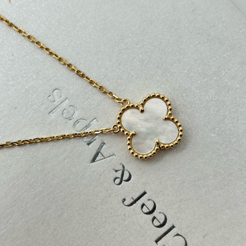 新扣梵克雅寶白五花項鍊/Van Cleef & Arpels Vintage Alhambra吊墜-4