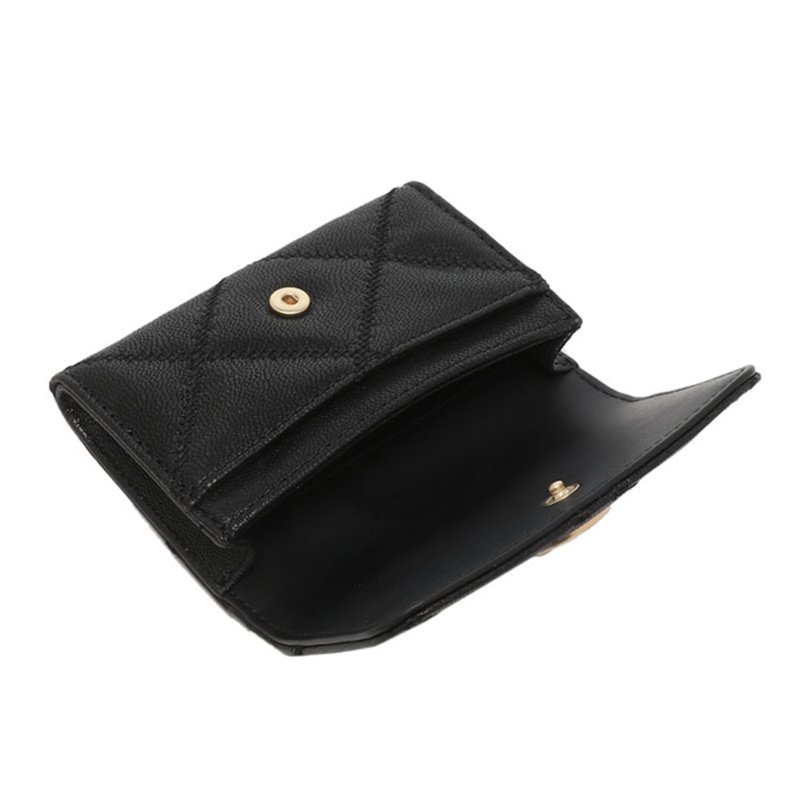 【TORY BURCH】高質感真皮菱格紋翻蓋零錢包-黑-1