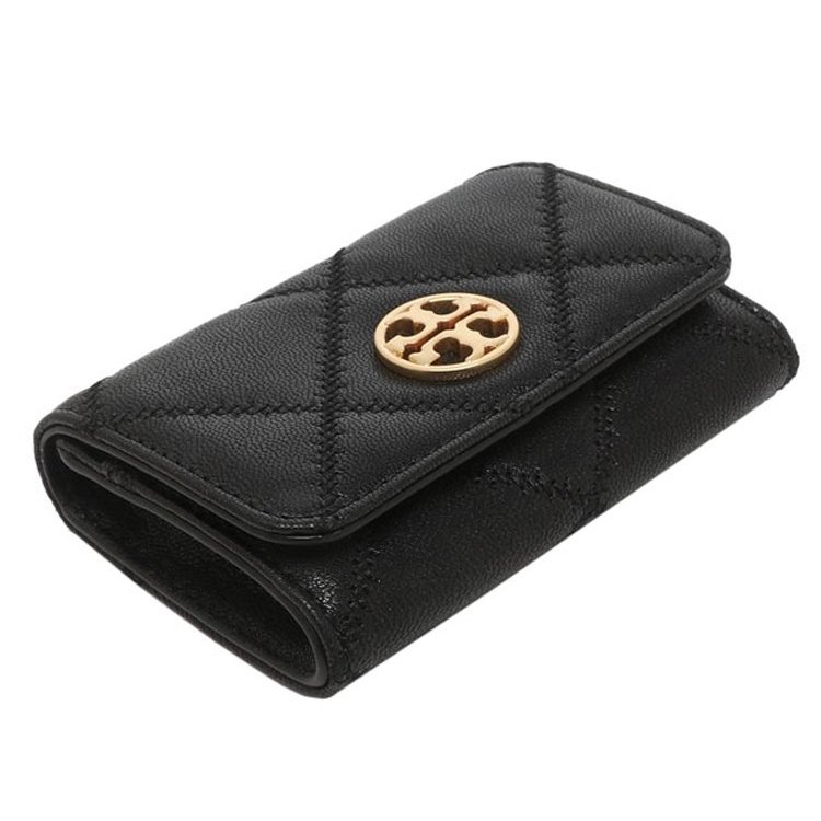 【TORY BURCH】高質感真皮菱格紋翻蓋零錢包-黑-3