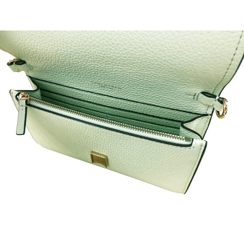 【TORY BURCH】素面皮革翻蓋斜背包-淺草綠色-3