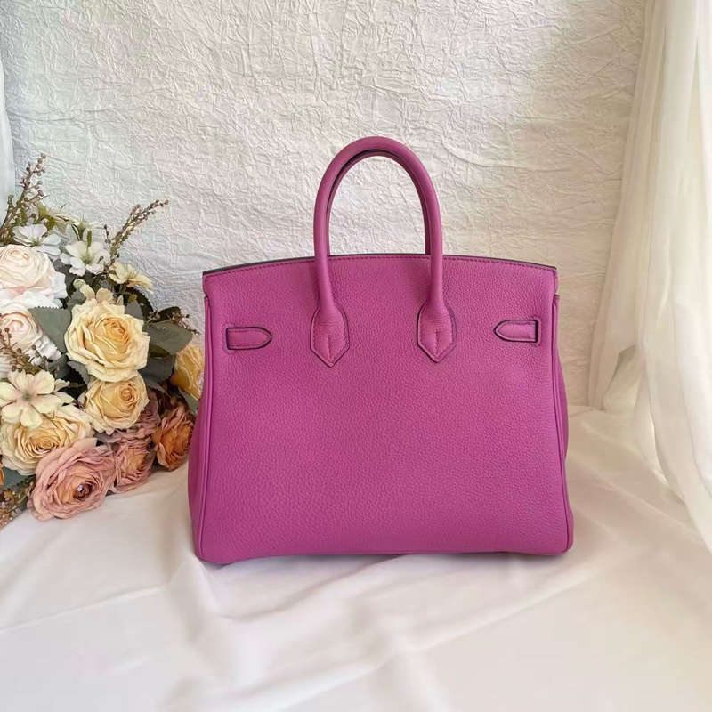 HERMÈS/愛馬仕 Birkin 25 玉蘭粉 進口 TOGO皮 銀扣 手提單肩包 C刻 防塵袋-2
