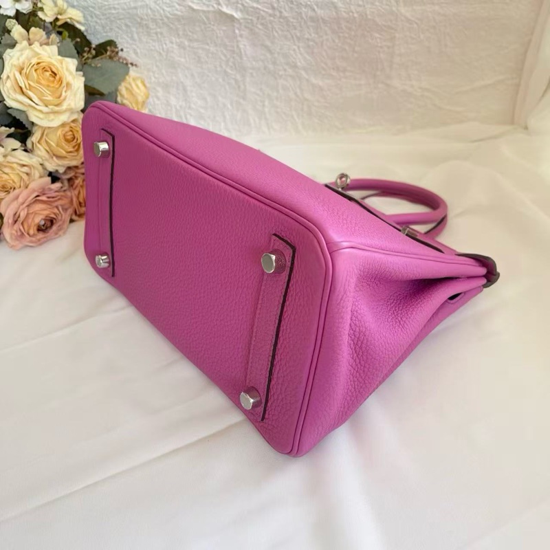 HERMÈS/愛馬仕 Birkin 25 玉蘭粉 進口 TOGO皮 銀扣 手提單肩包 C刻 防塵袋-6