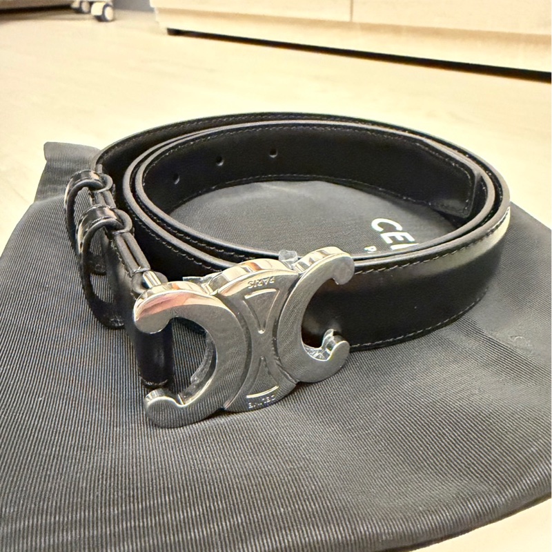 Celine 黑銀皮帶-1