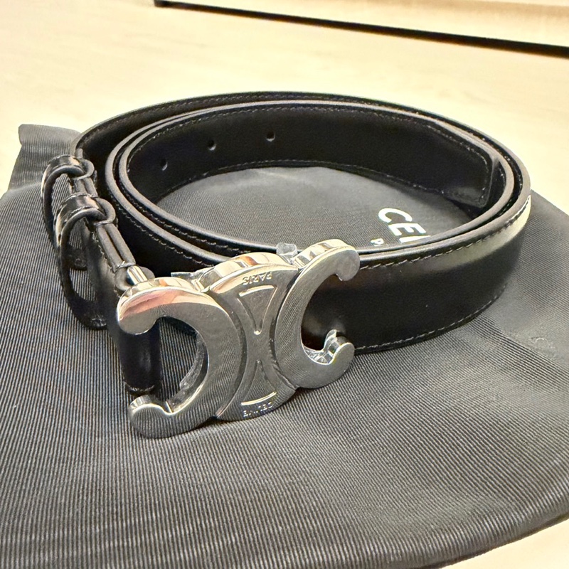Celine 黑銀皮帶-5