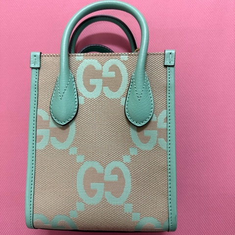 Gucci 湖水綠 mini帆布手提斜背包  Vertical Tote Jumbo GG Canvas Mini