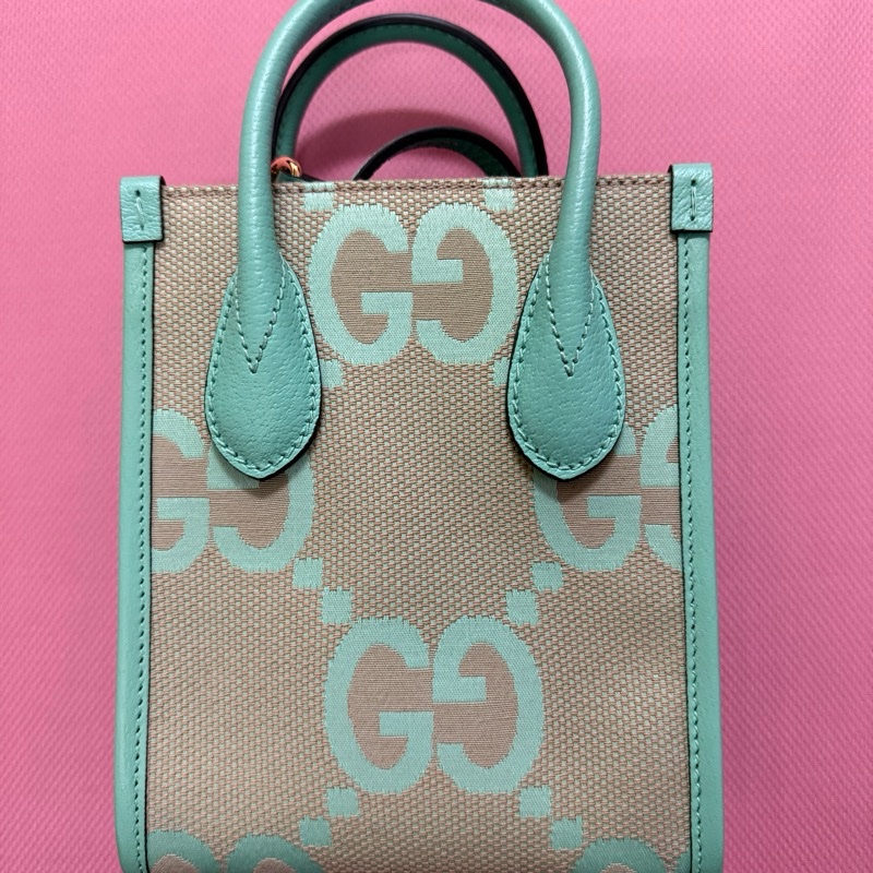 Gucci 湖水綠 mini帆布手提斜背包  Vertical Tote Jumbo GG Canvas Mini-1