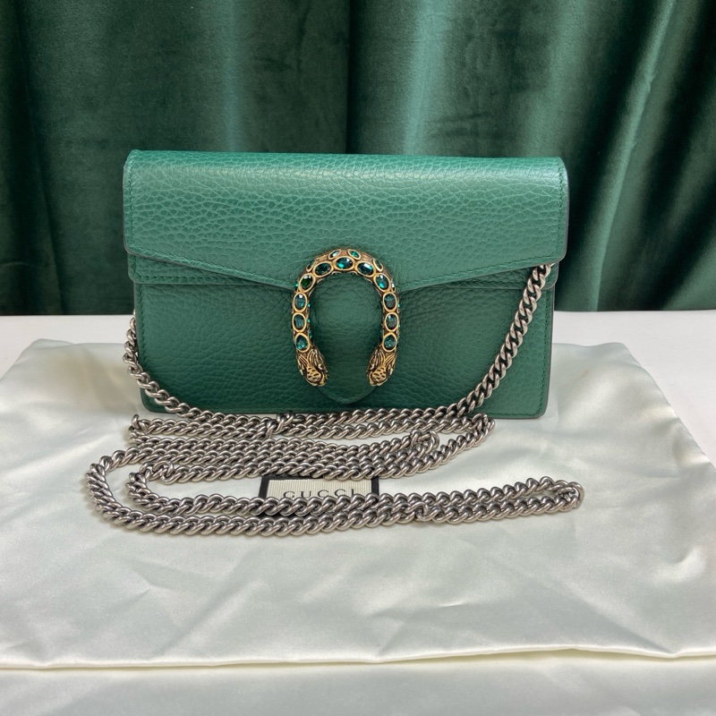 98新Gucci/古馳 mini酒神 祖母綠色鑽扣 尺寸：17×10×4 有龍蝦扣 附件：塵袋-0
