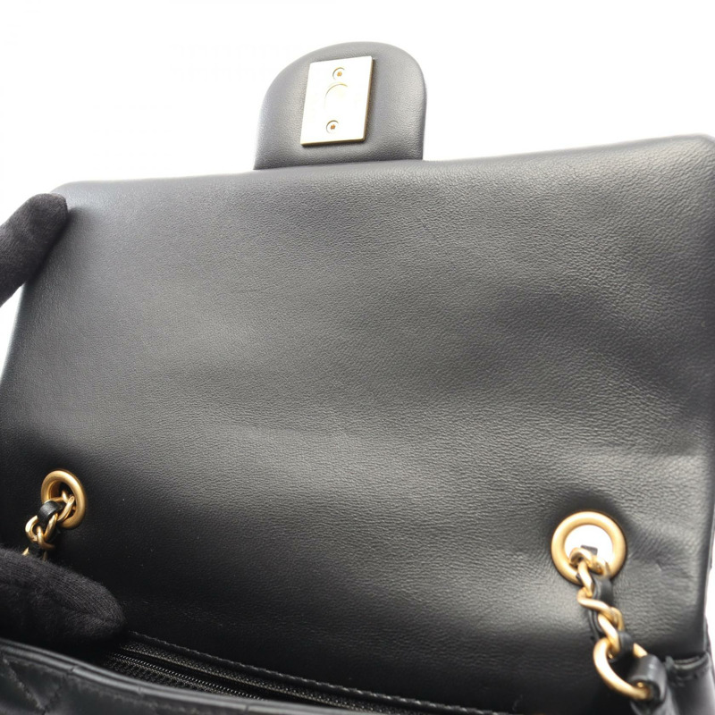 香奈兒 (CHANEL) 絎縫鏈條肩背斜背包 AS3457 羊皮 黑色 金色五金 二手-5