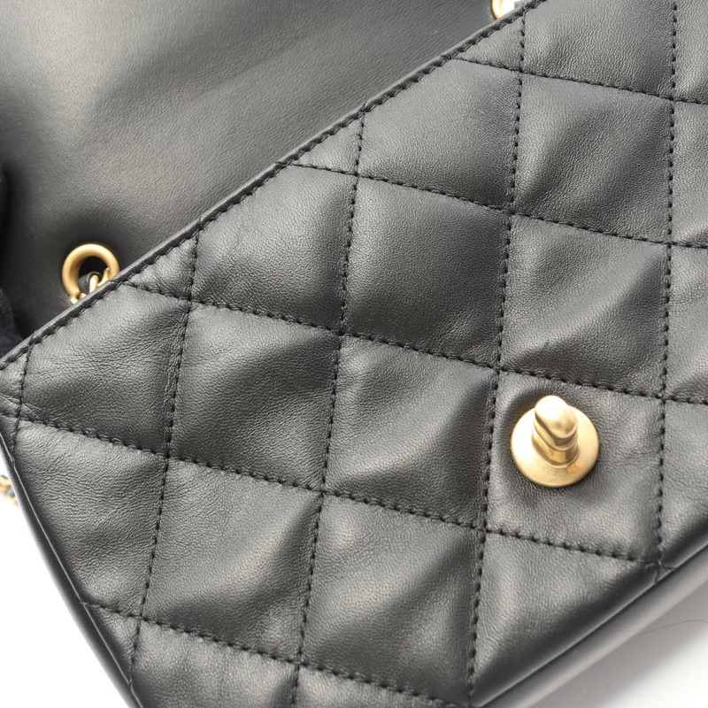 香奈兒 (CHANEL) 絎縫鏈條肩背斜背包 AS3457 羊皮 黑色 金色五金 二手-7