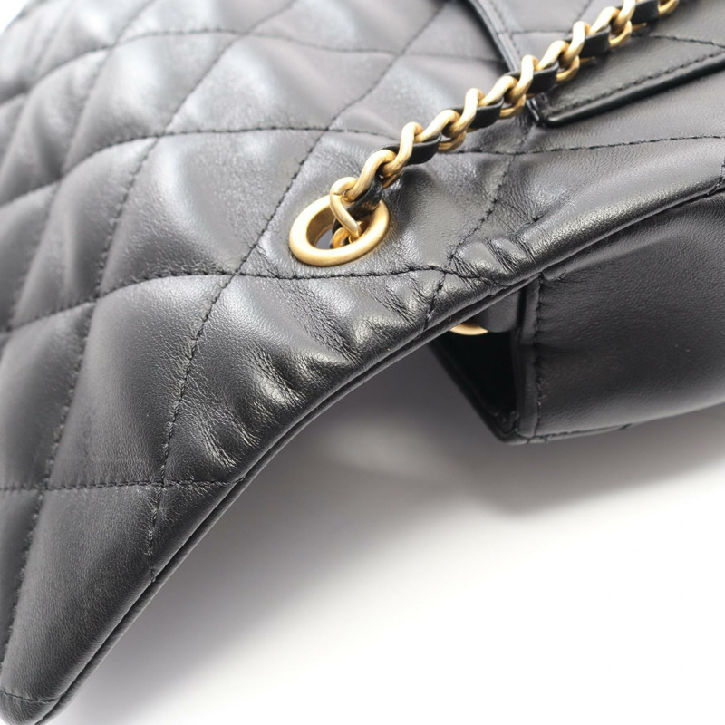 香奈兒 (CHANEL) 絎縫鏈條肩背斜背包 AS3457 羊皮 黑色 金色五金 二手-8