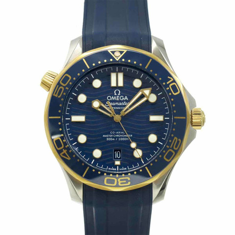 歐米茄海馬系列300公尺潛水錶，同軸至臻天文台認證，雙色錶款，型號210 22 42 20 03 001，男士腕錶，附日期顯示，18K白金自動上鍊機芯