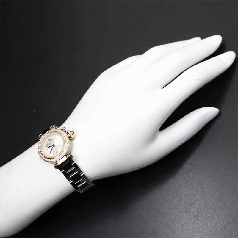 卡地亞 Miss Pasha 雙色腕錶 WJ124021 女士鑽石錶圈,銀色,18K 玫瑰金石英機芯-2