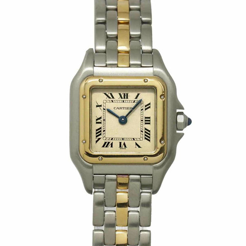 卡地亞 Panthère 單排小號腕錶 W25029B5，雙色女錶，象牙白/黃金石英機芯