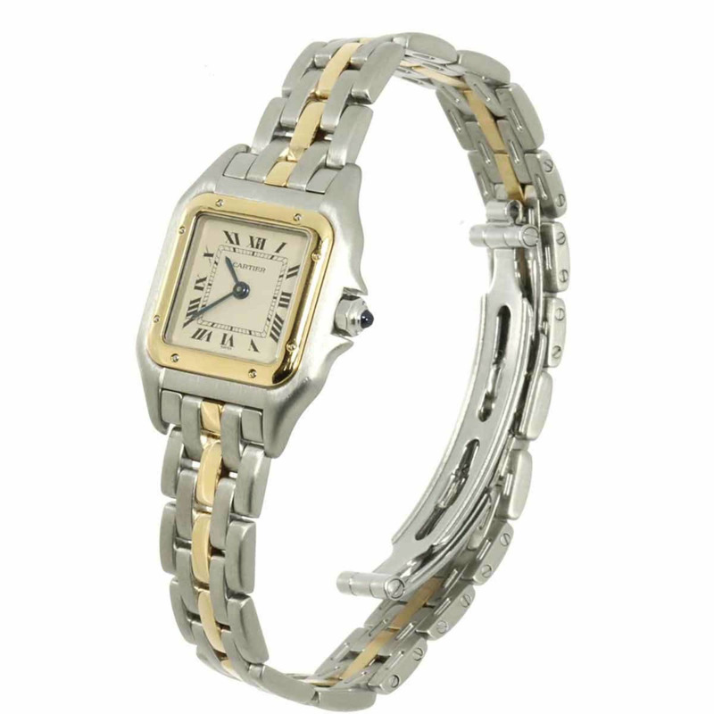 卡地亞 Panthère 單排小號腕錶 W25029B5，雙色女錶，象牙白/黃金石英機芯-1