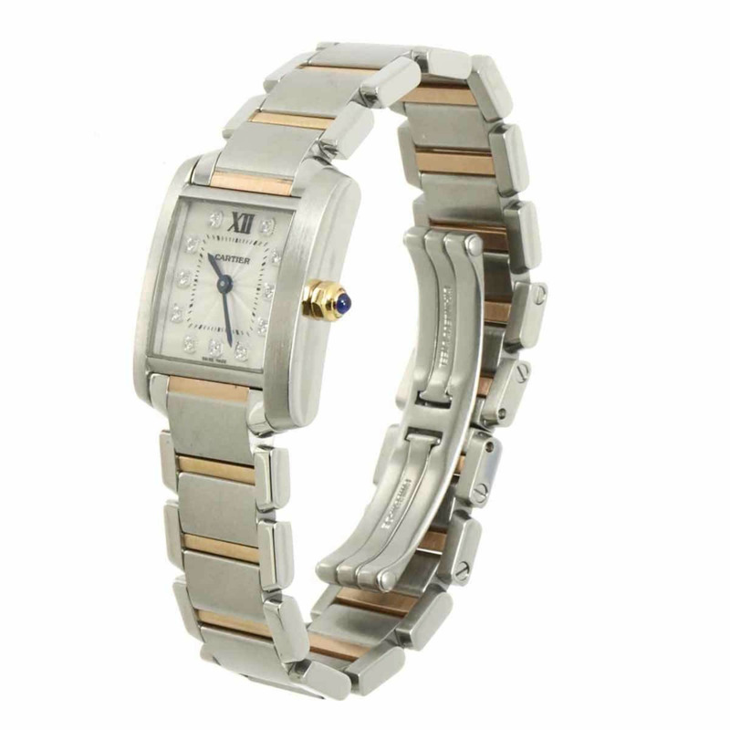 卡地亞 Tank Française SM 雙色女錶 WE110004，鑲嵌 11 顆鑽石，銀色錶殼，PG 石英機芯-2