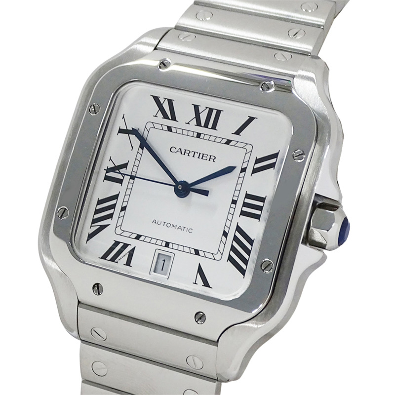 卡地亞 Santos LM 男士腕錶，帶日期顯示，自動上鍊，精鋼材質，型號 WSSA0018，拋光銀色-0