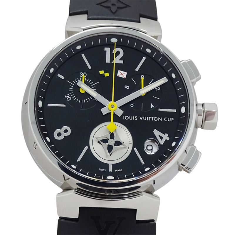 路易威登男士 Tambour Lovely Cup 計時腕錶,帶日期顯示,石英機芯,不銹鋼和橡膠錶帶,Q11BG,拋光-1
