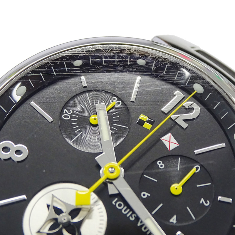 路易威登男士 Tambour Lovely Cup 計時腕錶,帶日期顯示,石英機芯,不銹鋼和橡膠錶帶,Q11BG,拋光-5