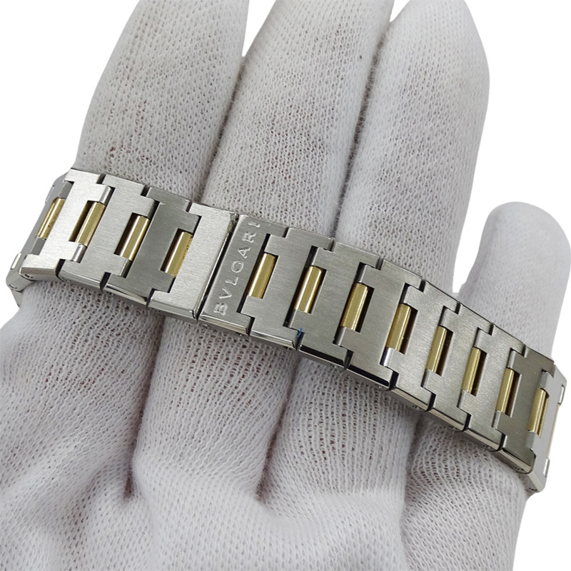 寶格麗男士腕錶,日期顯示,自動上鍊,不鏽鋼、黃金和黃色BB38SG,組合款,經過翻新拋光-4