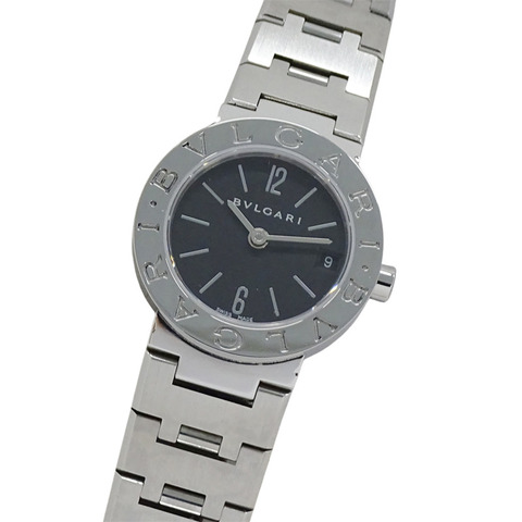 寶格麗女士腕錶，品牌：日期石英QZ不銹鋼SS BB23SS銀色黑色圓形拋光