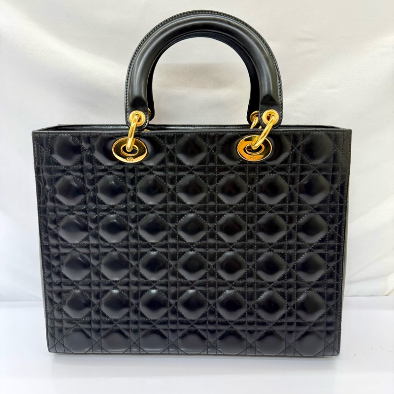 迪奧 DIOR 黛妃包 藤格紋漆皮大號黑色-1