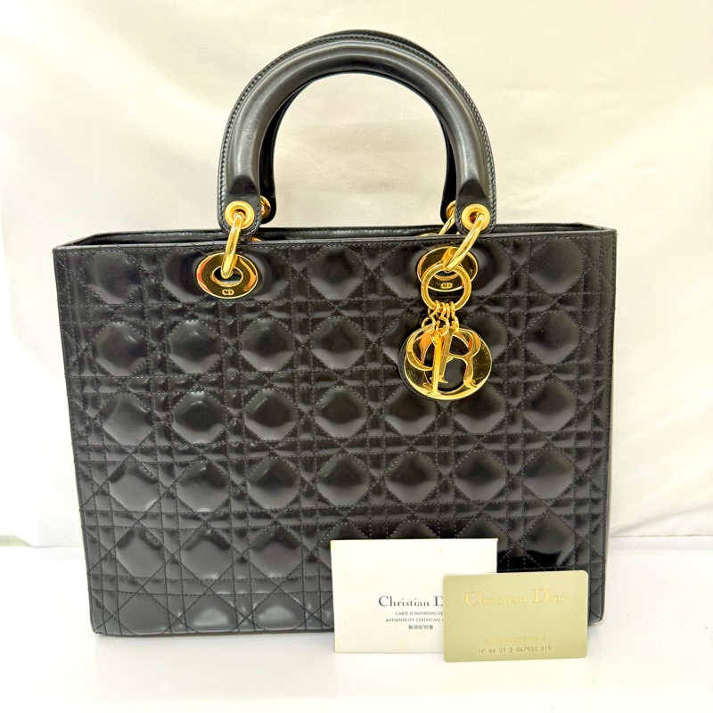 迪奧 DIOR 黛妃包 藤格紋漆皮大號黑色-2