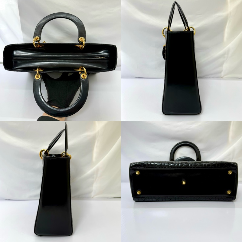 迪奧 DIOR 黛妃包 藤格紋漆皮大號黑色-3