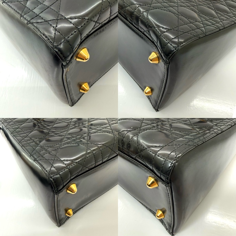 迪奧 DIOR 黛妃包 藤格紋漆皮大號黑色-4