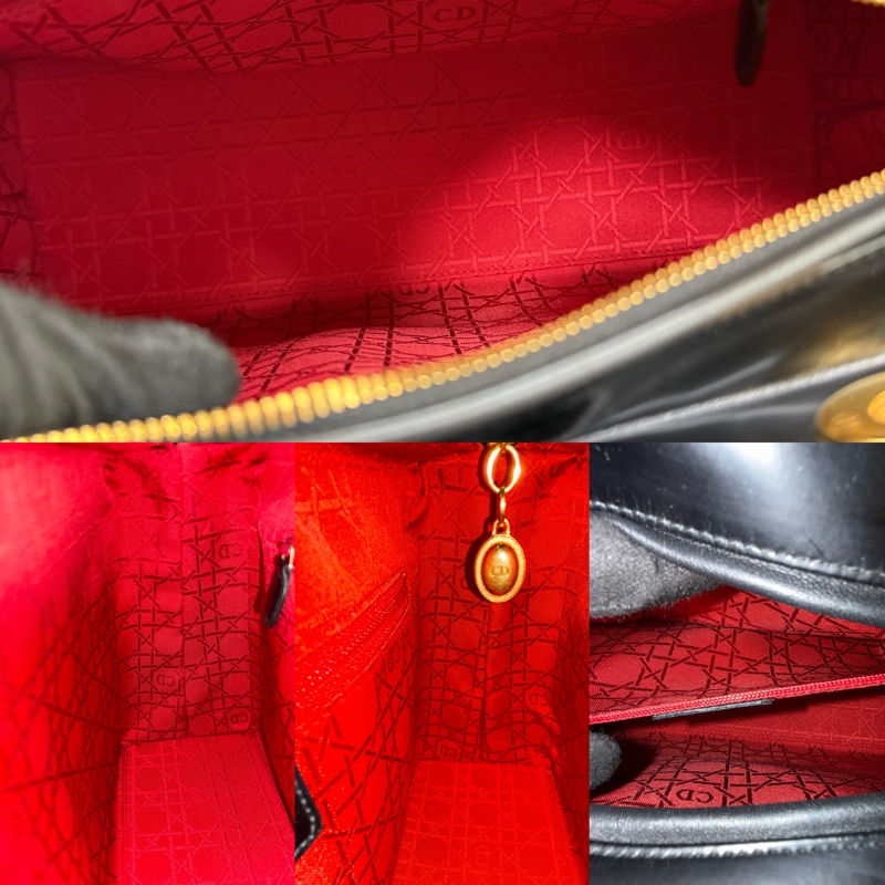 迪奧 DIOR 黛妃包 藤格紋漆皮大號黑色-5