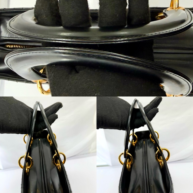 迪奧 DIOR 黛妃包 藤格紋漆皮大號黑色-6