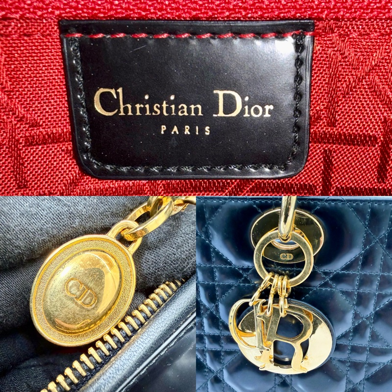 迪奧 DIOR 黛妃包 藤格紋漆皮大號黑色-7