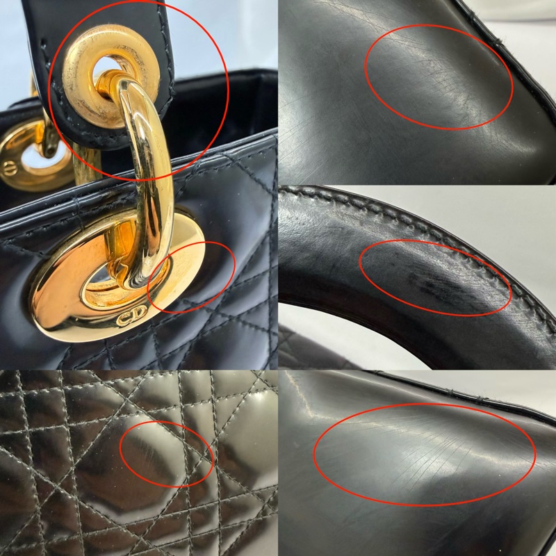 迪奧 DIOR 黛妃包 藤格紋漆皮大號黑色-8