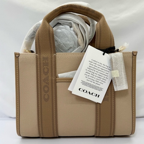 COACH 蔻馳 SMITH 織帶LOGO 帆布兩用托特包 奶茶色