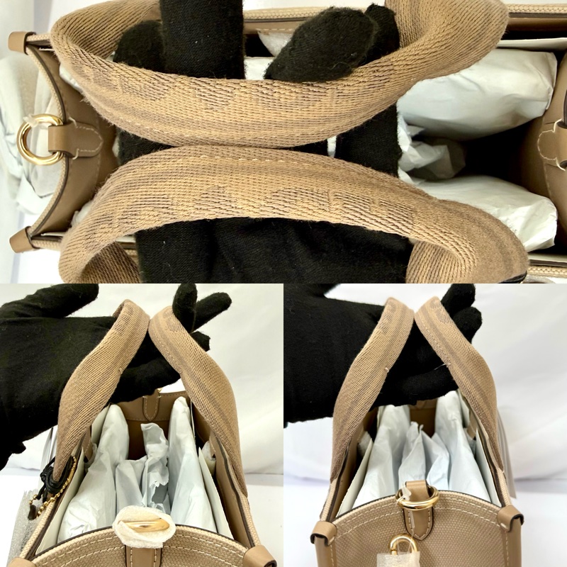 COACH 蔻馳 SMITH 織帶LOGO 帆布兩用托特包 奶茶色-5